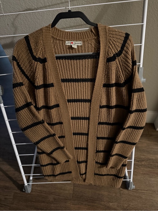 Love Change Sweaters - Love Change Black and Brown Striped Cardigan